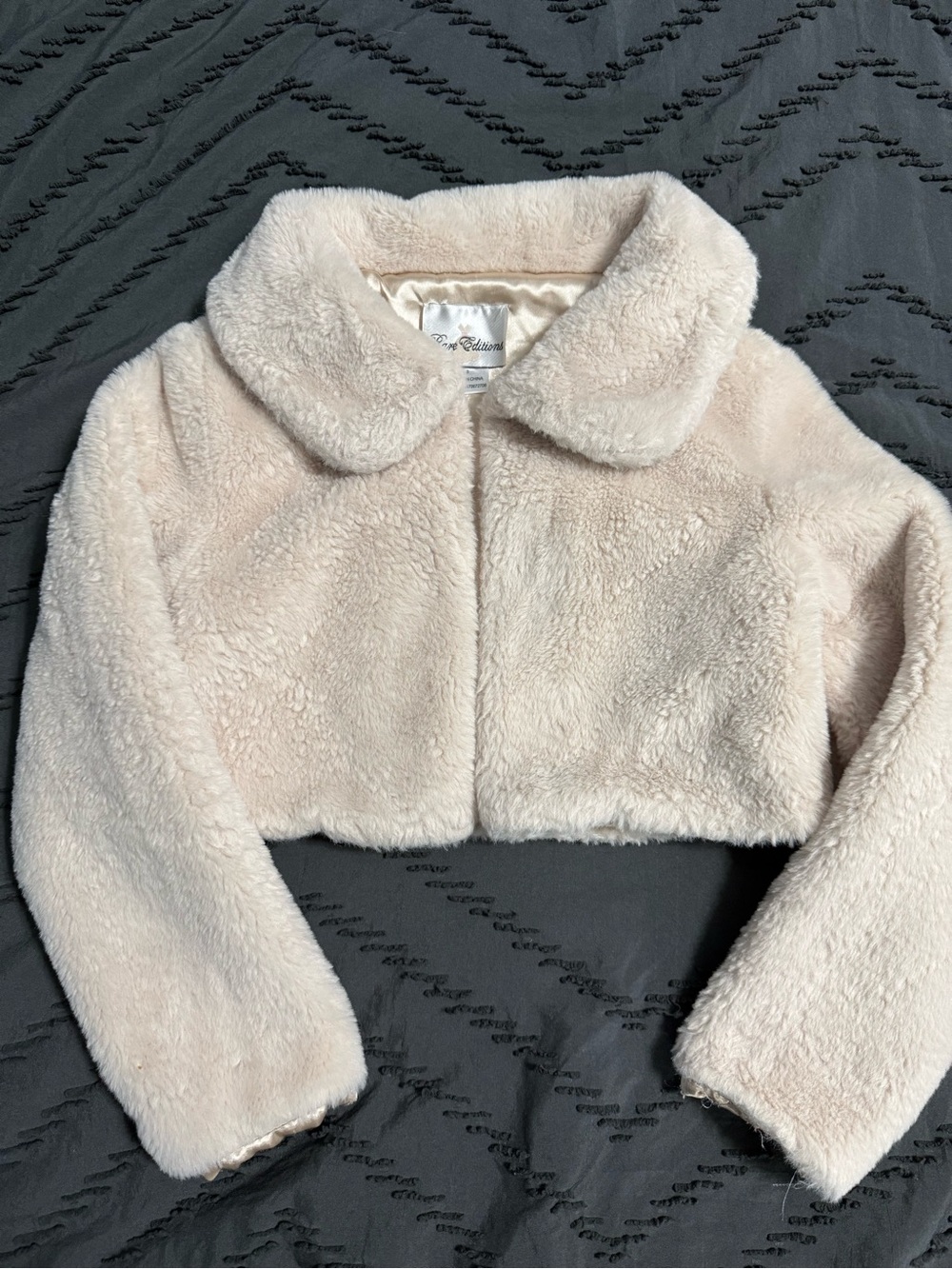 Rare Editions Cream Faux-Fur Cropped Cape Jacket